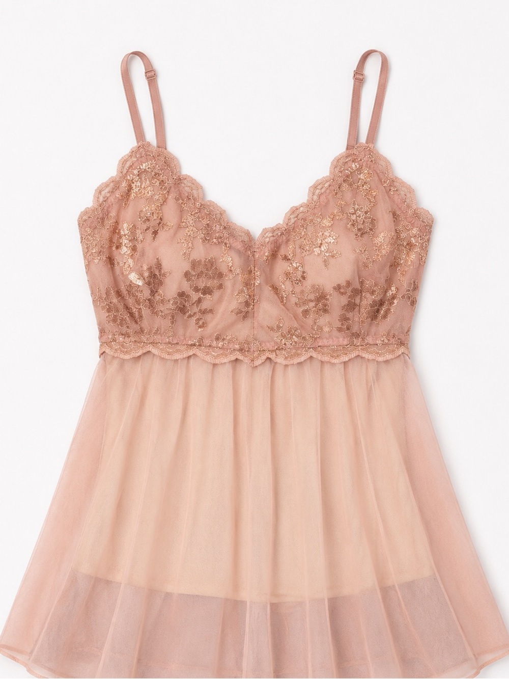 Victoria's Secret Rose Gold Lace & Mesh Chemise